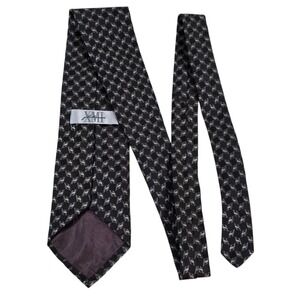 XMI Platinum Silk Geometric Tie 58 Inch Black Brown Men's Business Church Casual